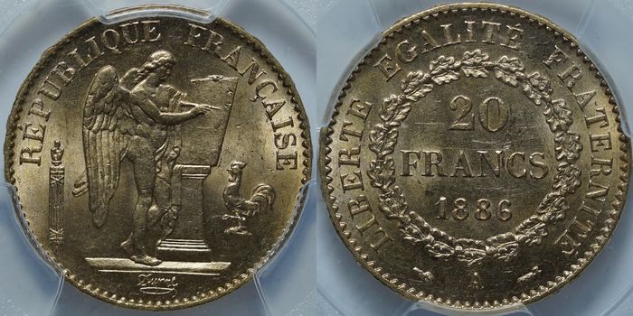 20 франков 1886 A MS65 PCGS
