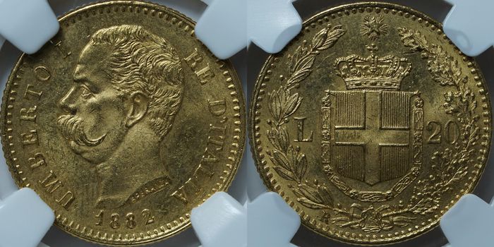 20 лир 1882 R MS64 ННР
