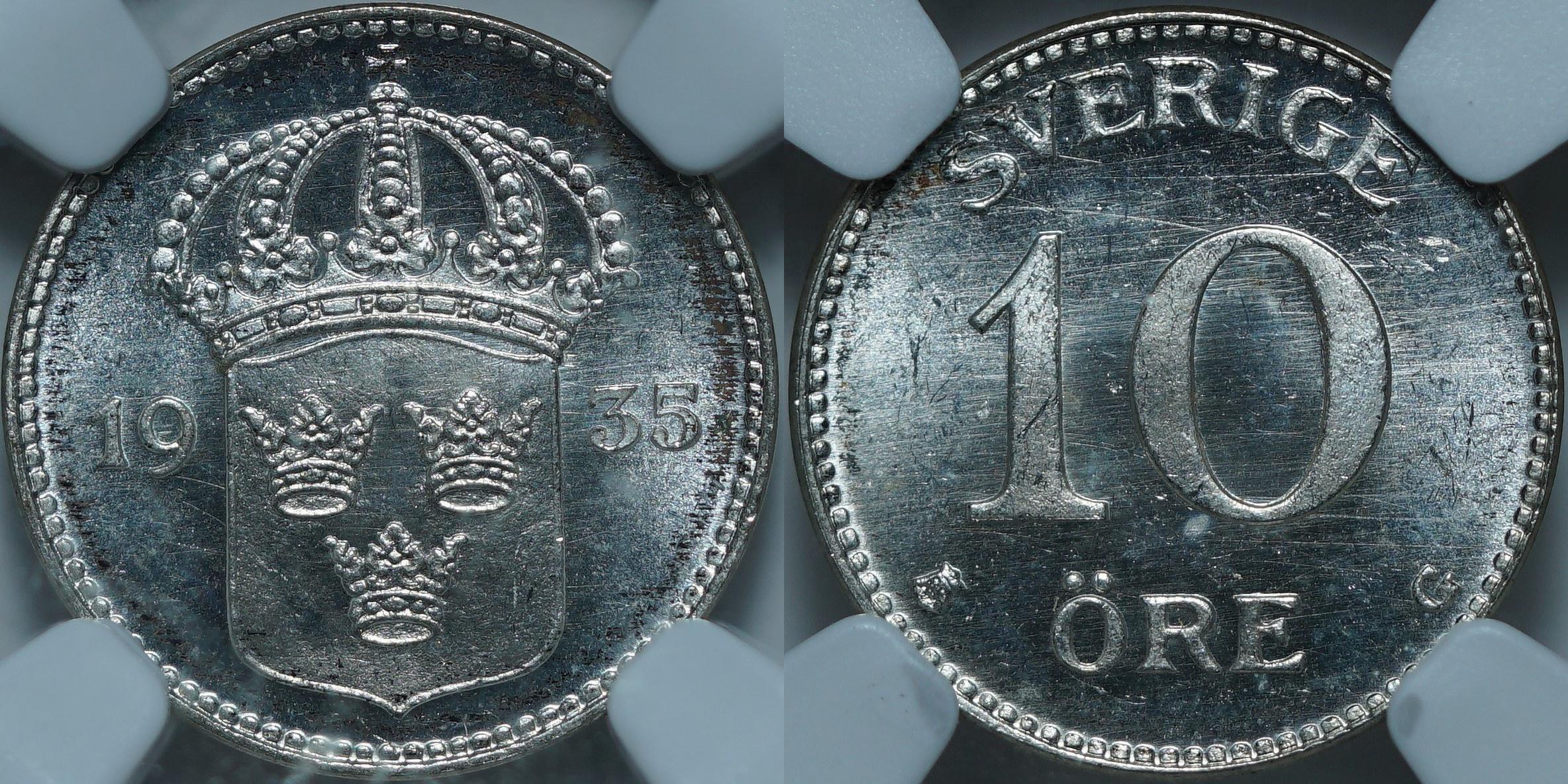 10 эре 1935 MS65 NGC