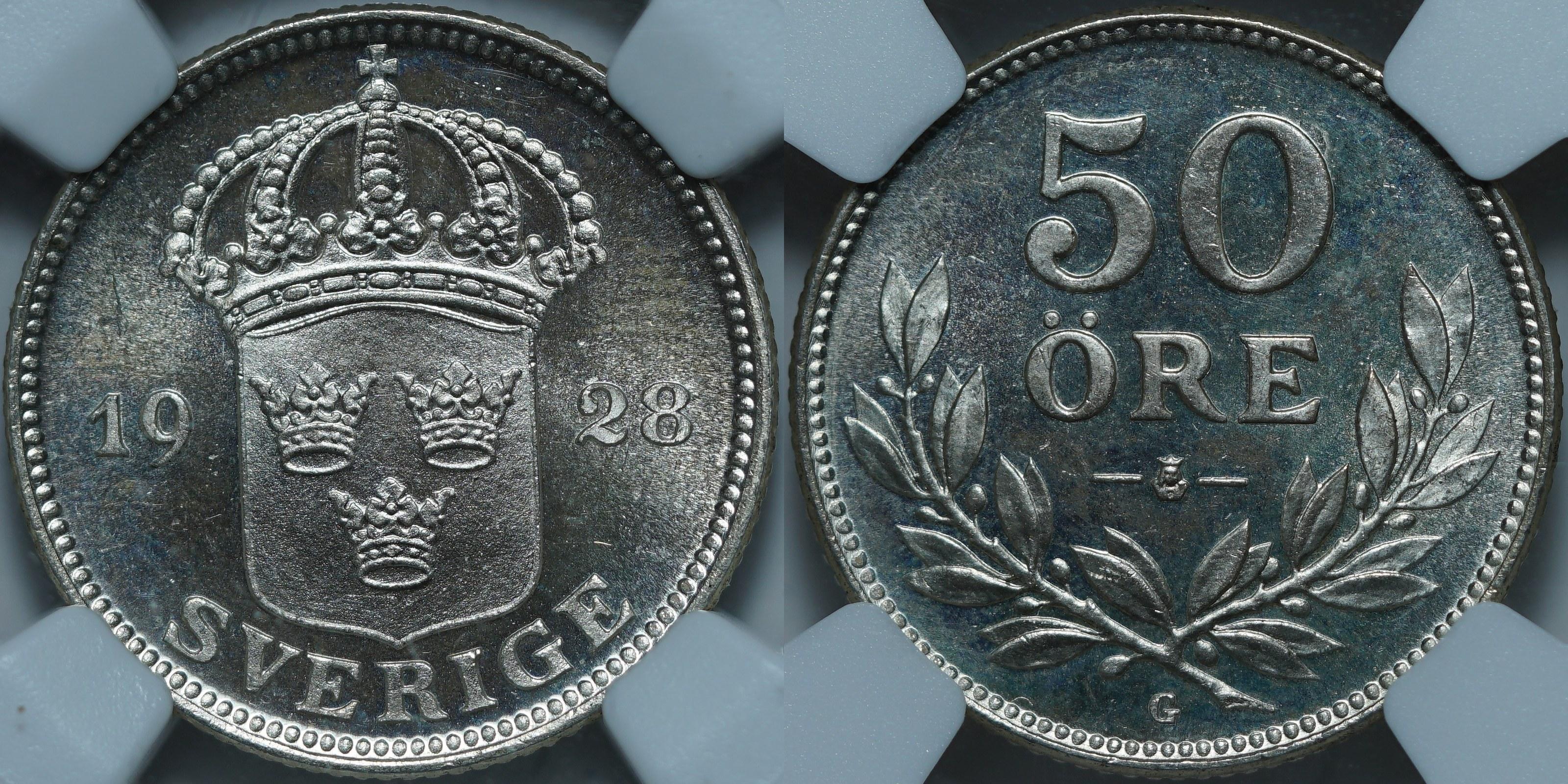 50 эре 1928 MS66 NGC
