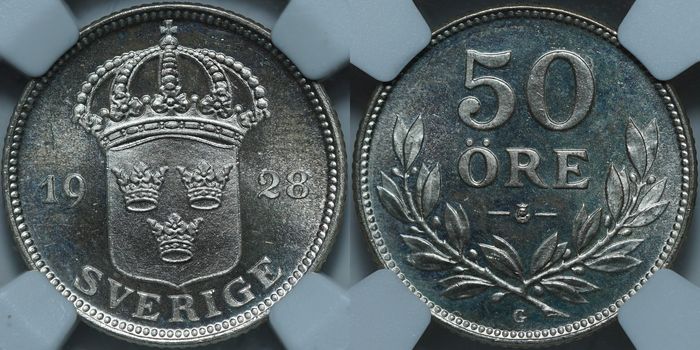 50 эре 1928 MS66 NGC