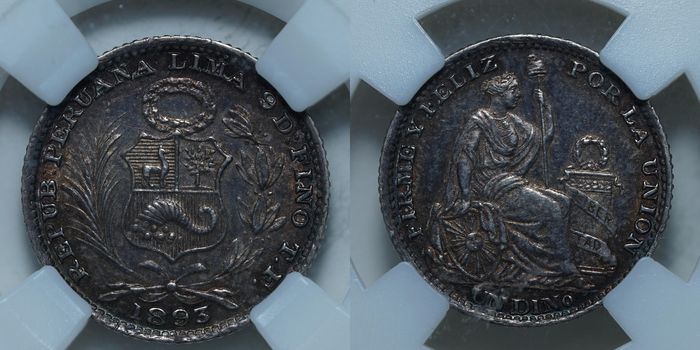 1 динеро 1893 MS62 ННР