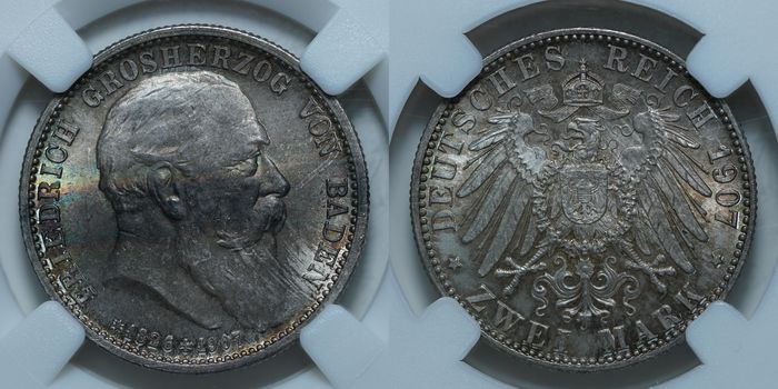 2 марки 1907 G MS65 ННР