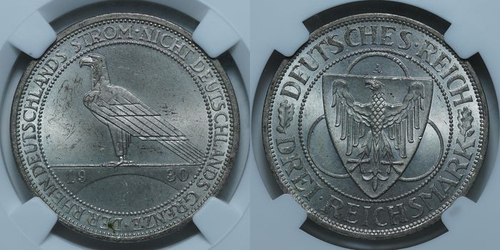 3 рейхсмарки 1930 A MS66 ННР