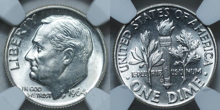 10 центов 1964 D MS 64 NGC