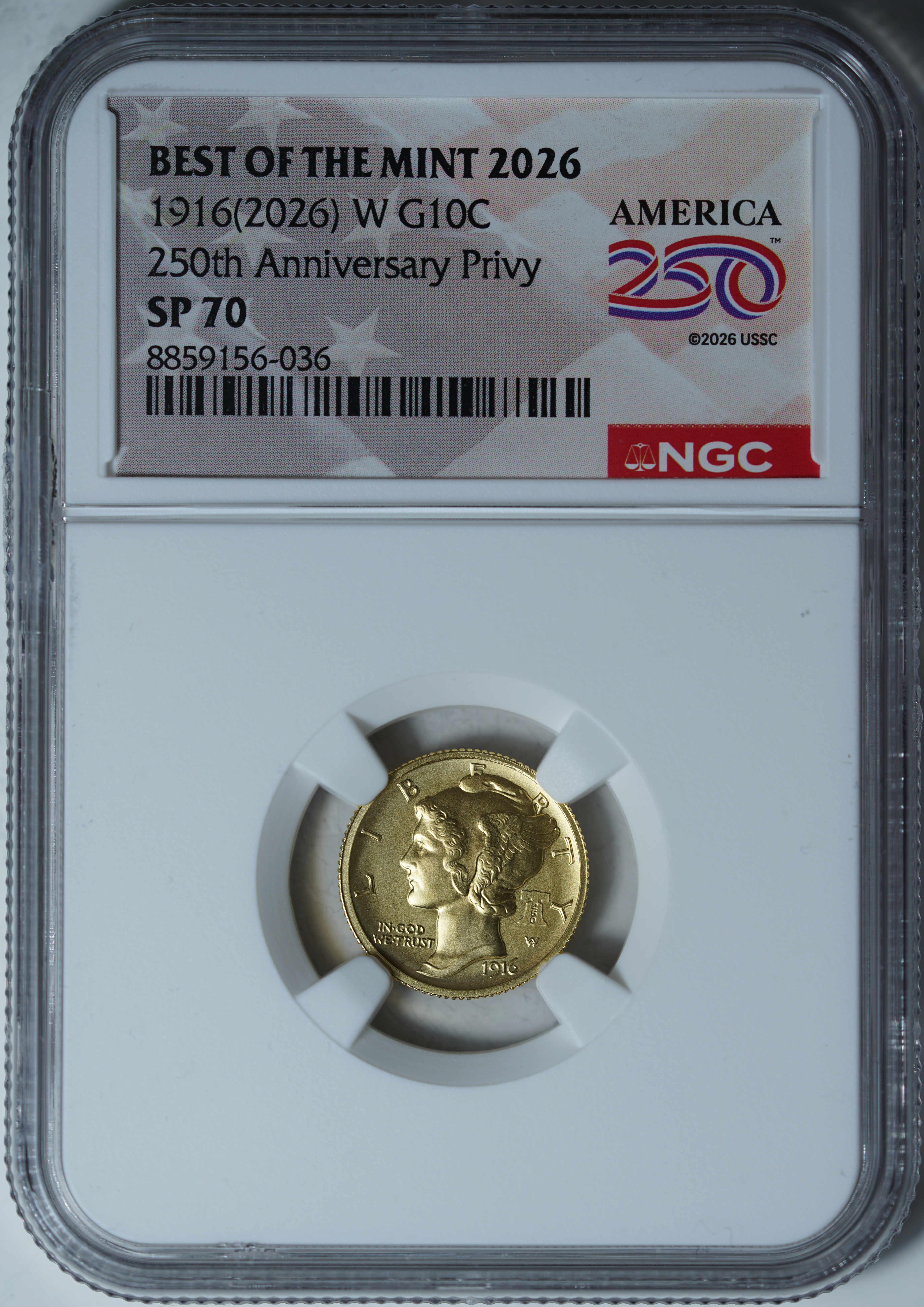10 центов 2026 W SP 70 NGC