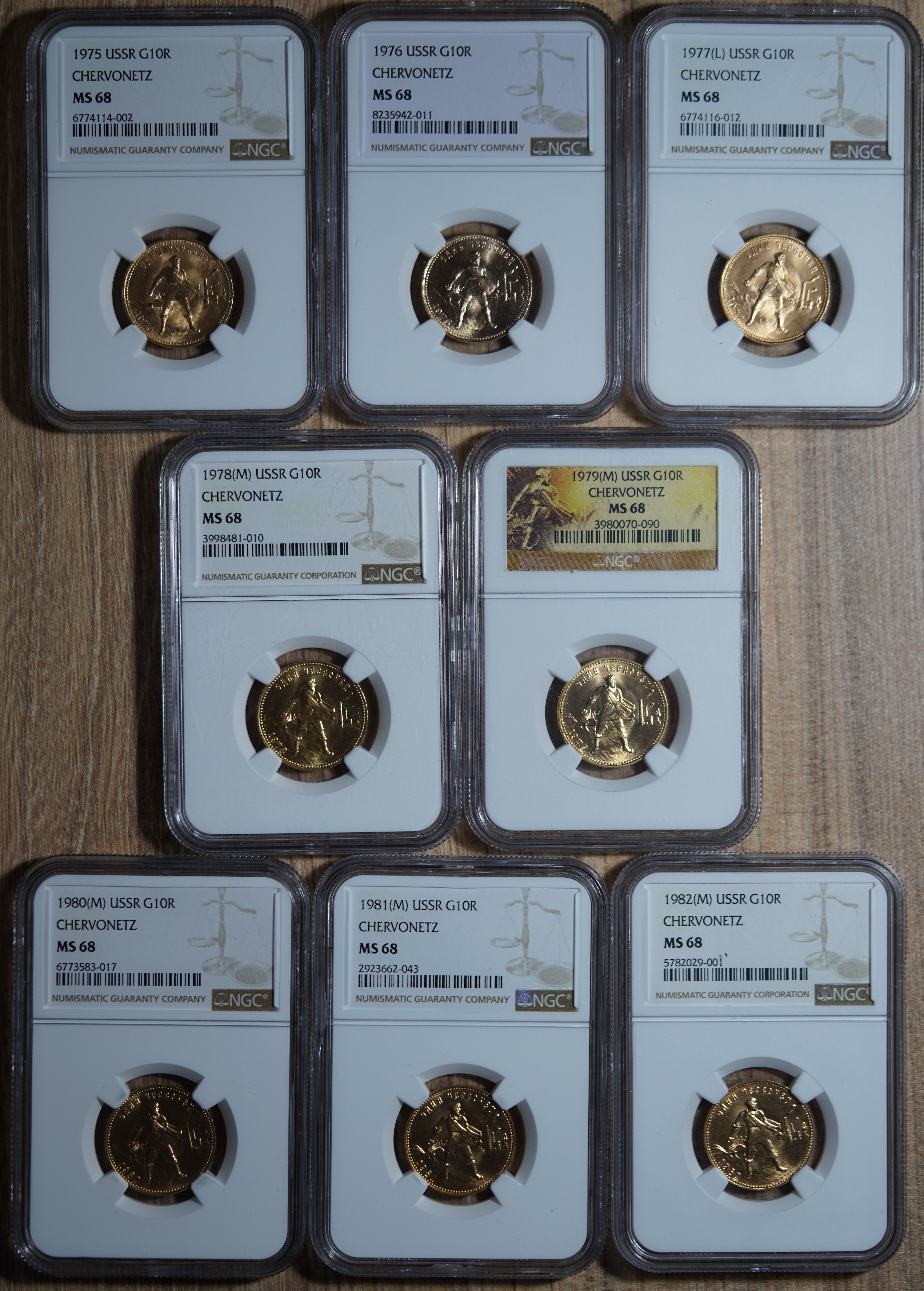 Подборка червонцев сеятелей 1975-1982 годов MS68 NGC