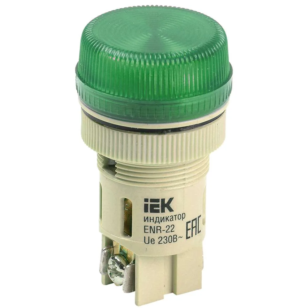 Лампа ENR-22 сигнальная d=22мм зеленый неон/240В цилиндр IEK BLS40-ENR-K06