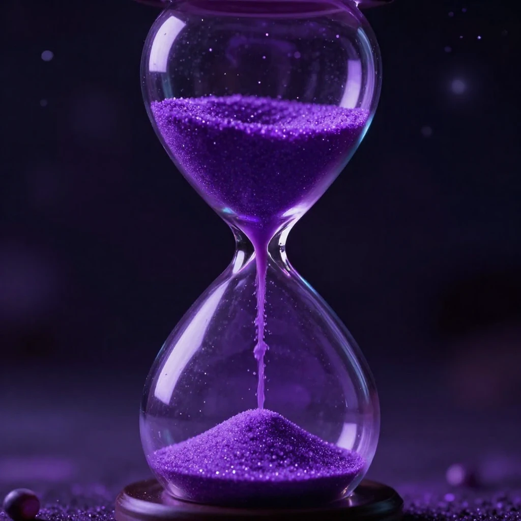 A magical hourglass filled with glowing purple sand that loo...