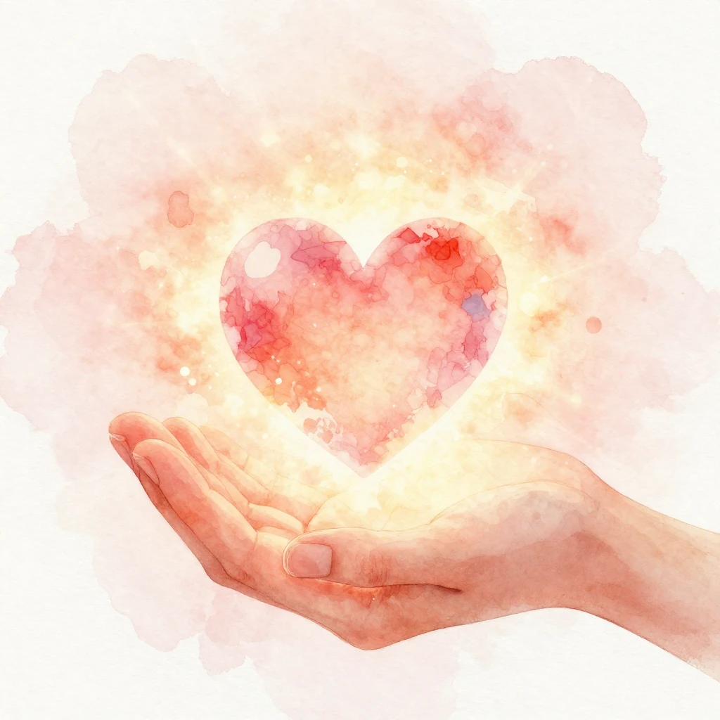 Watercolor digital art of an open hand gently holding a glow...