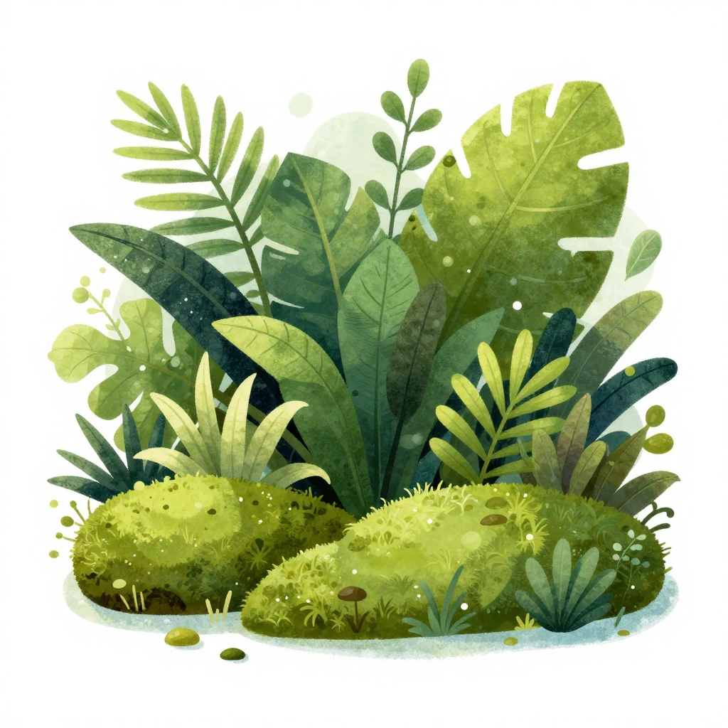 A vibrant artistic illustration focusing on lush green plant...