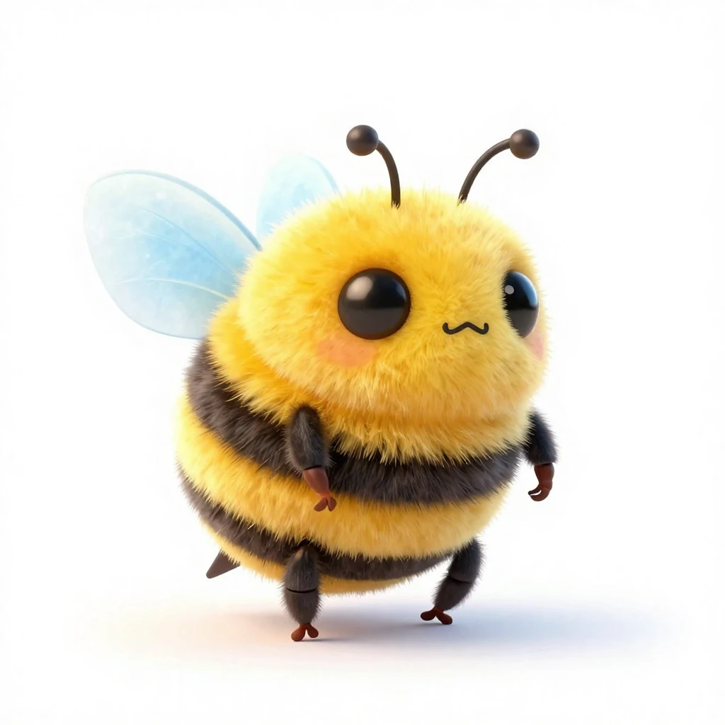 A cute stylized fluffy bumblebee, vibrant colors, simple bac...