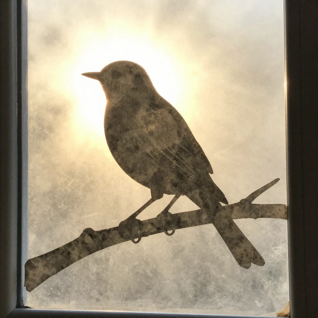 A clear, artistic watercolor silhouette of a bird perched on...