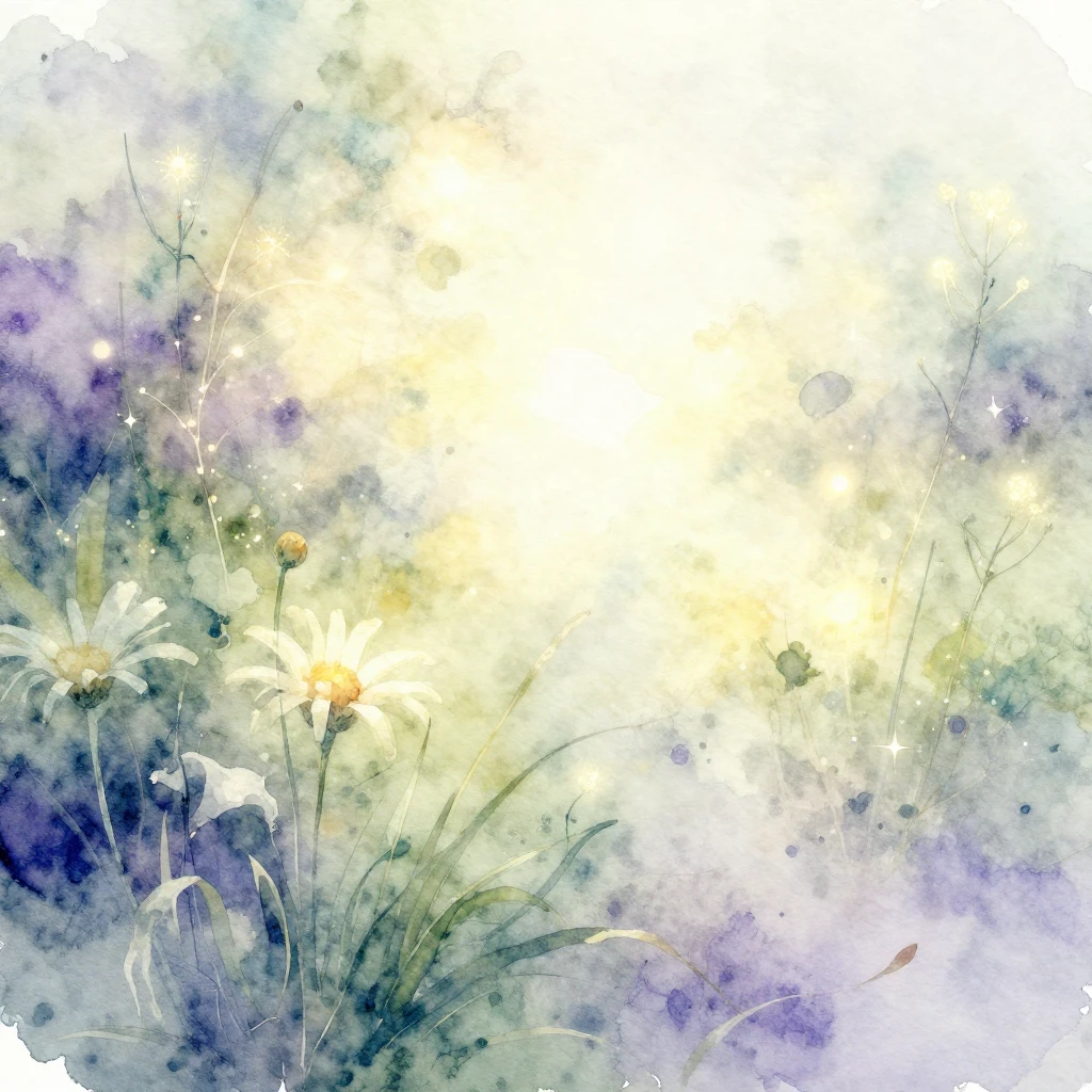 An ethereal watercolor painting featuring soft, glowing ligh...