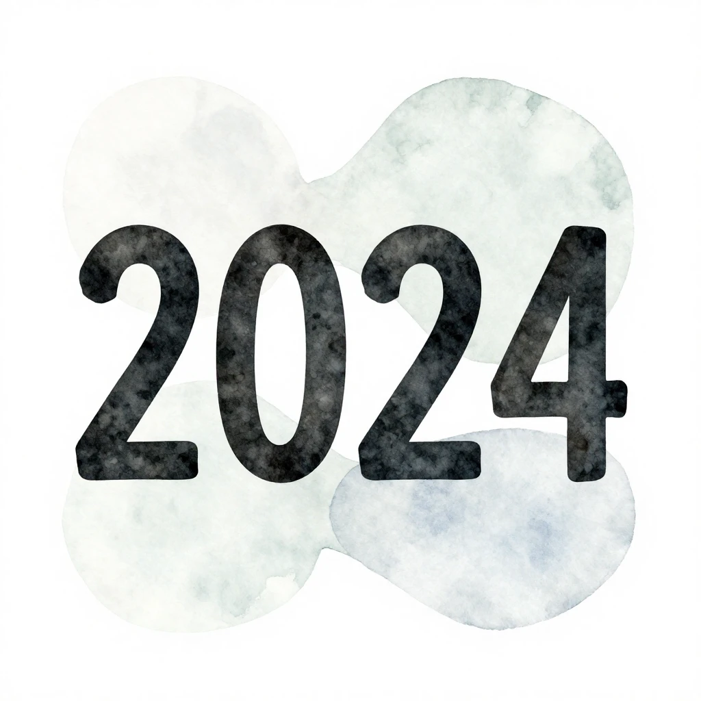 Watercolor style illustration featuring the number '2024' su...
