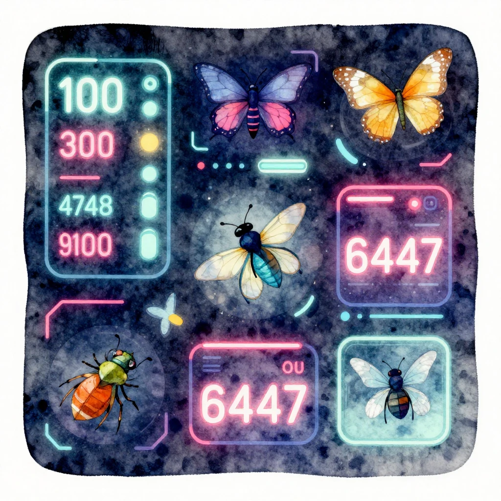 A detailed futuristic digital interface with glowing stats a...