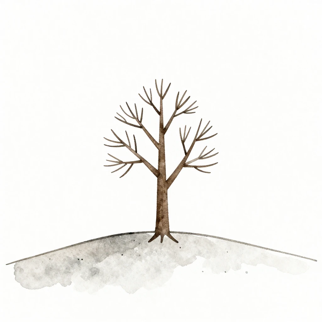 A single, stylized tree depicted in a minimalist watercolor ...
