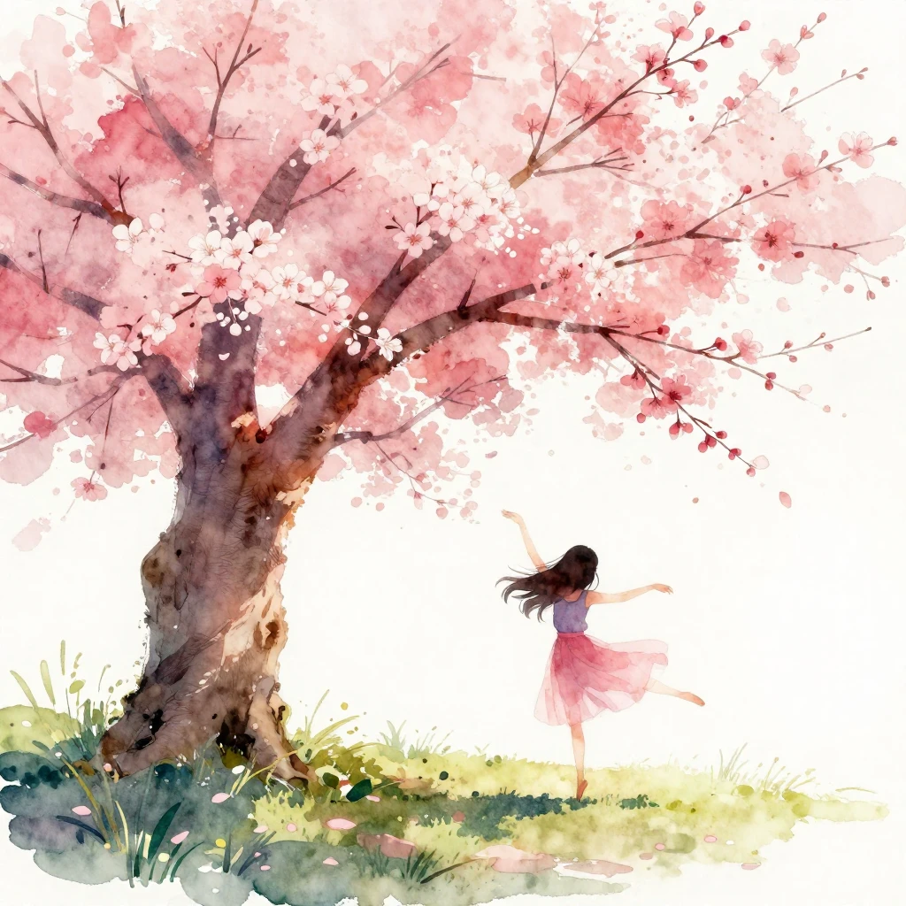 A beautiful watercolor painting depicting a vibrant spring s...