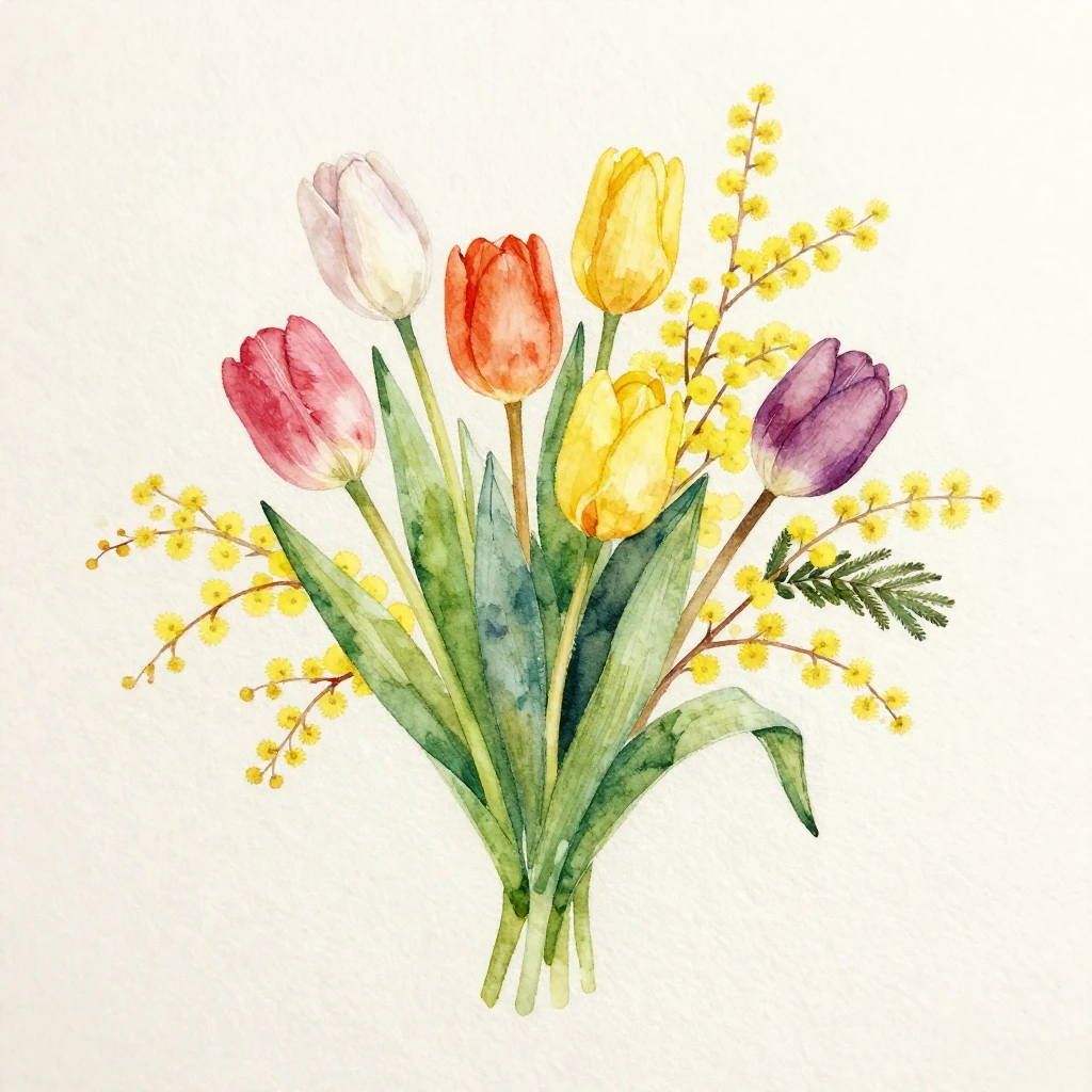 Watercolor painting of a fresh spring bouquet with colorful ...