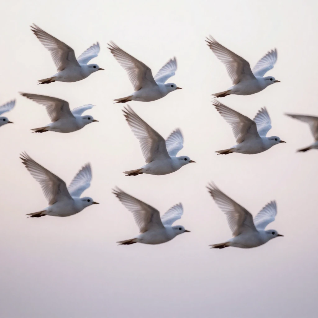 A flock of birds taking flight, with delicate, ethereal wing...