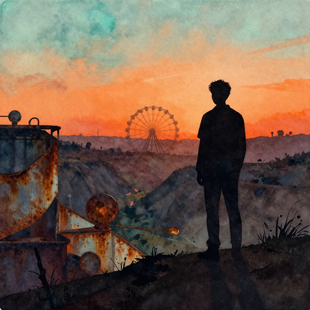 Watercolor painting of a dark silhouette of a person standin...