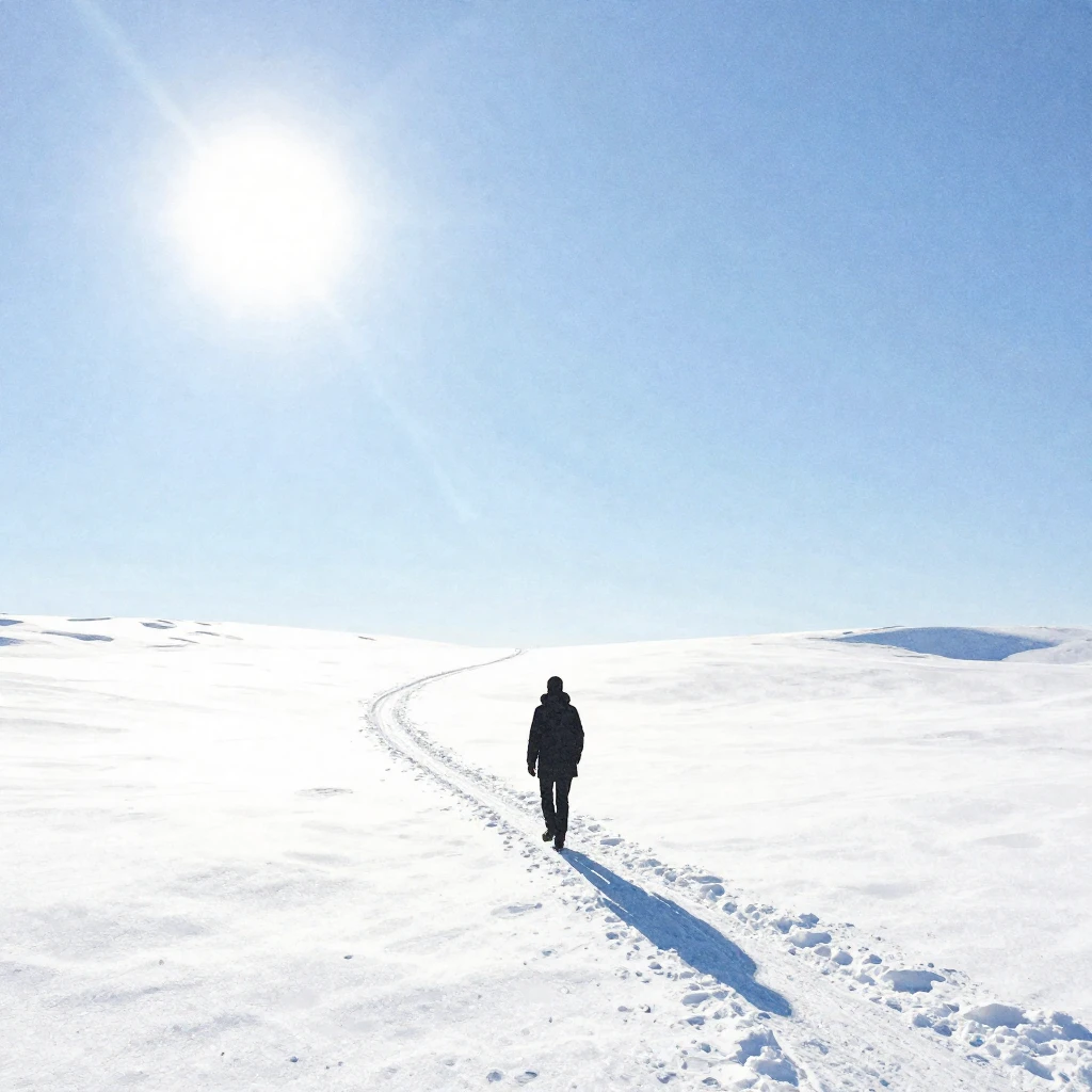 Watercolor painting of a minimalist snow scene. A lone silho...