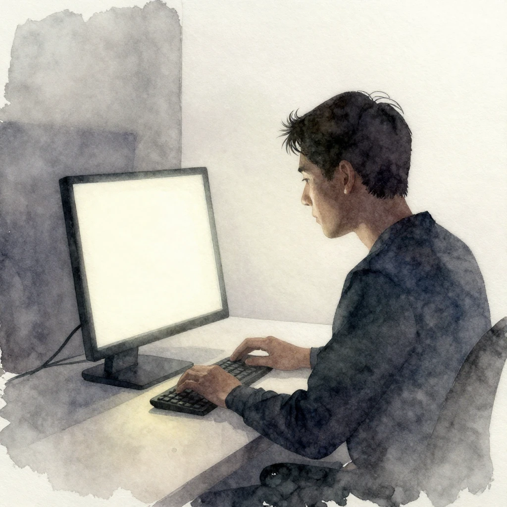 Watercolor art showing a silhouette of a person focused on a...