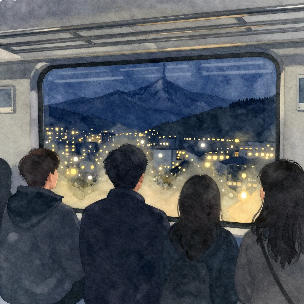 Watercolor and digital art style. Silhouette of people insid...