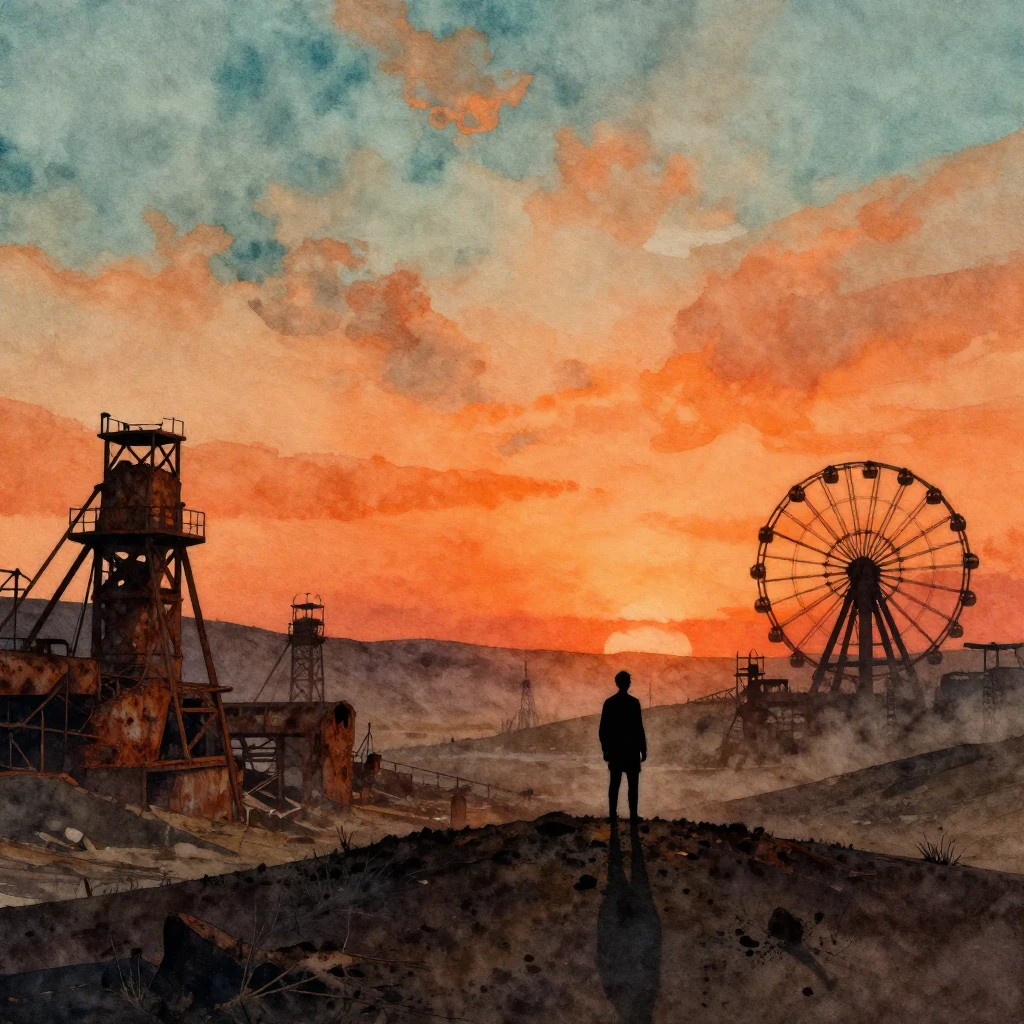 Watercolor painting of a vast, desolate valley with a lone s...