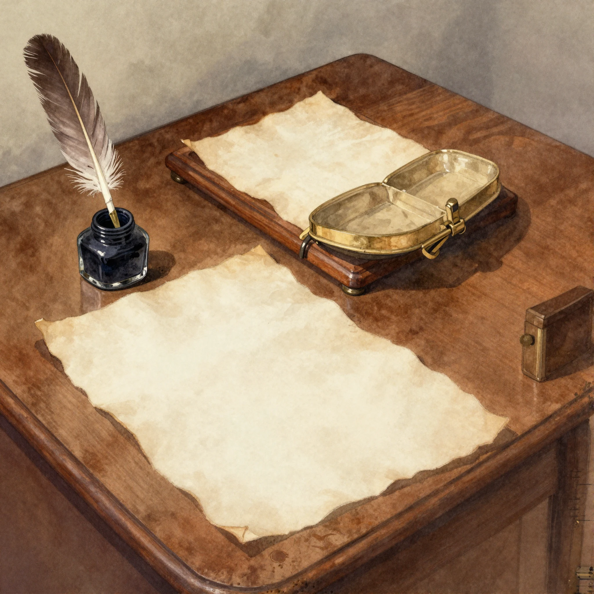 A classic watercolor painting of an antique wooden office de...