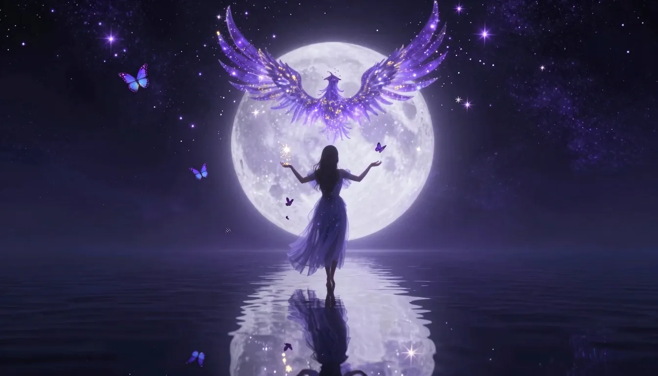 A stunning ethereal girl walking on a perfectly smooth mirro...