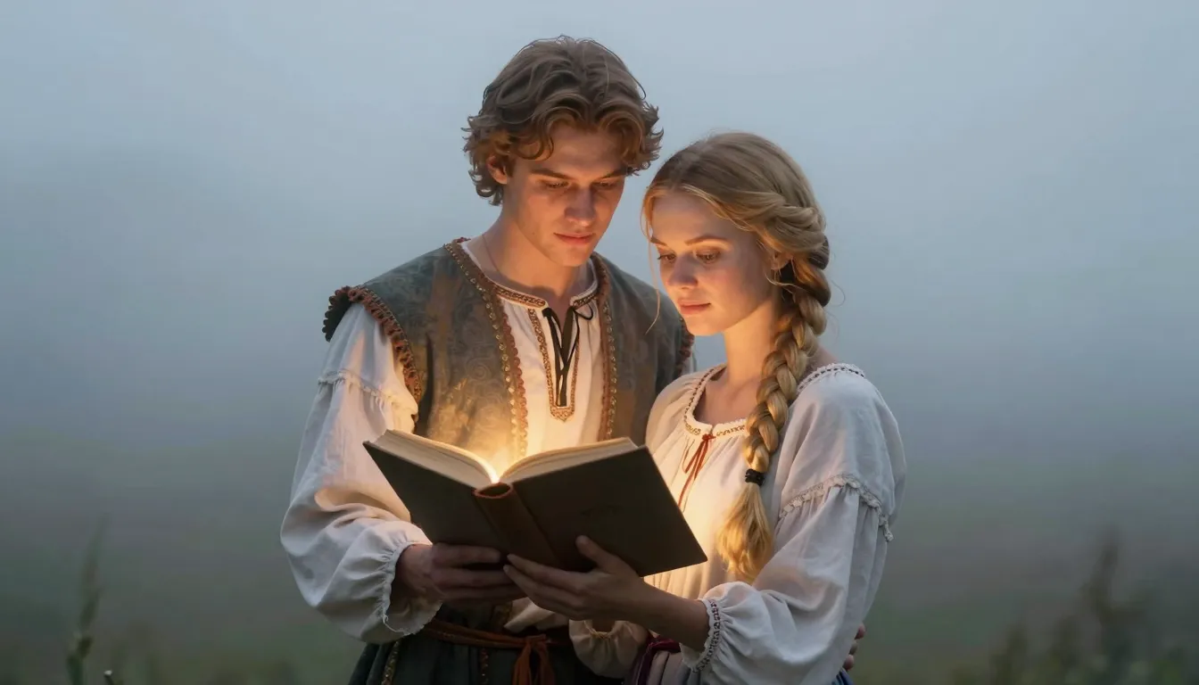 A romantic scene of a young Slavic couple, a man with light ...