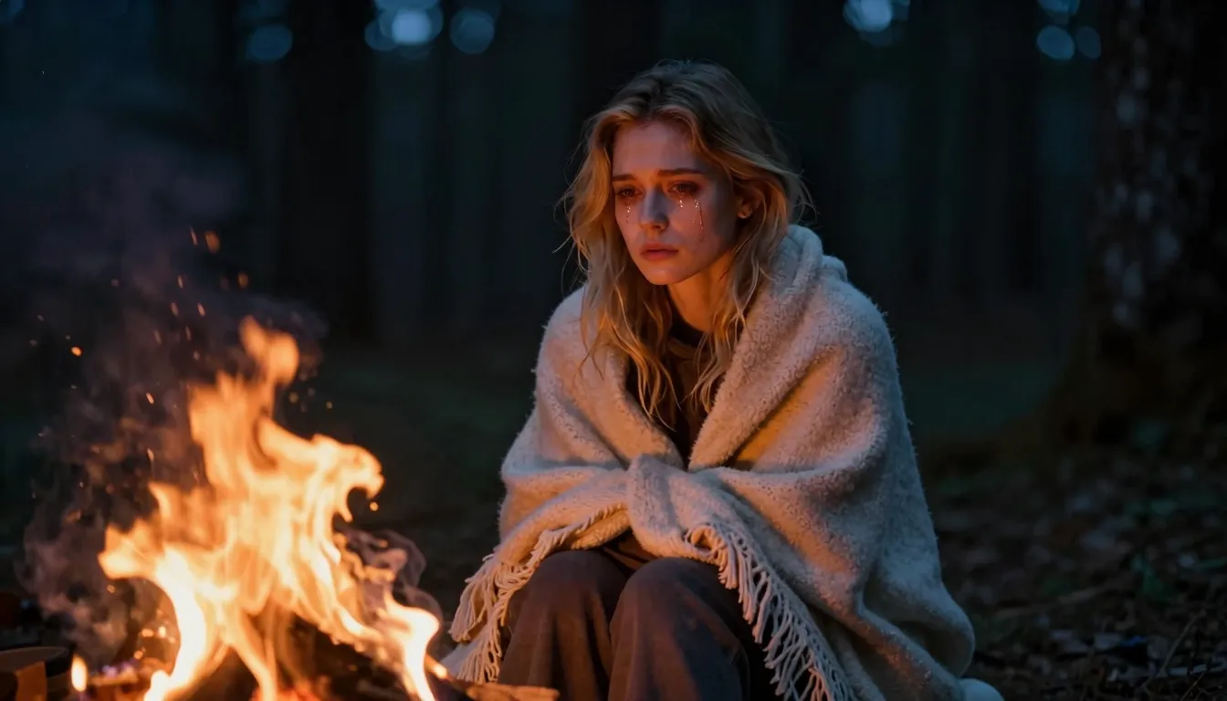 A young European woman with pale skin and blonde hair sittin...