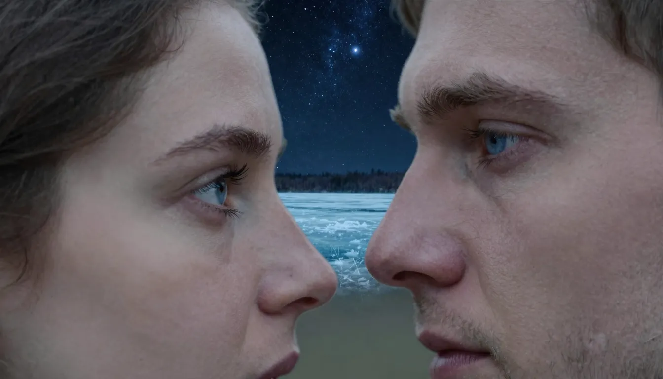Extreme close-up of a Slavic couple looking into each other'...