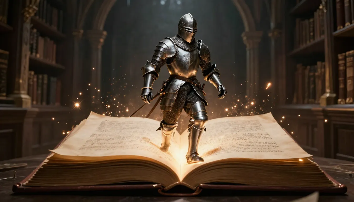 A hyper-realistic scene of a medieval knight in shining armo...