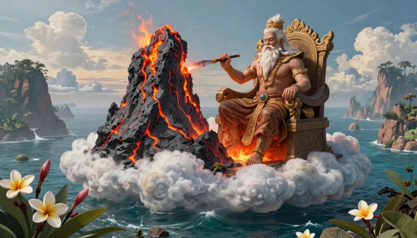 An ancient elder spirit sitting on a throne of clouds above ...