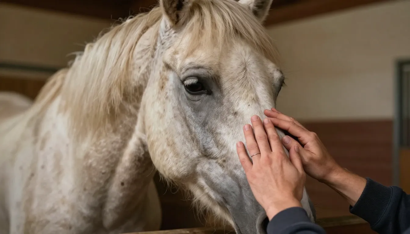 A tender and heartwarming image of an older, wise-looking ho...