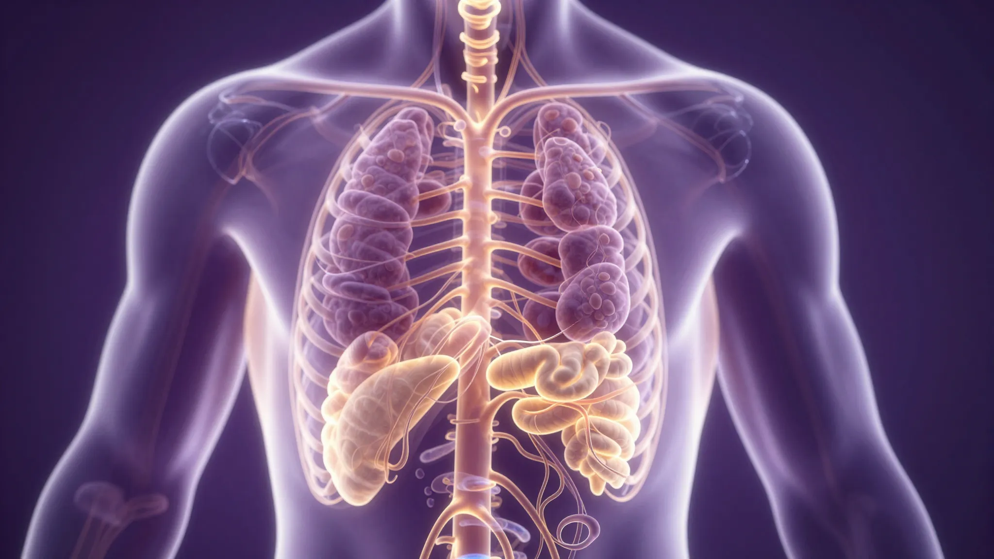Abstract representation of the endocrine system, glowing gla...