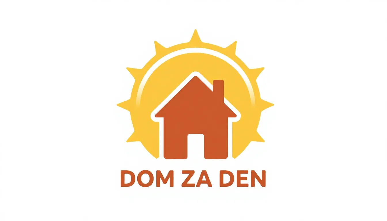 Logo for 'DOM ZA DEN', a house icon nestled inside a warm su...