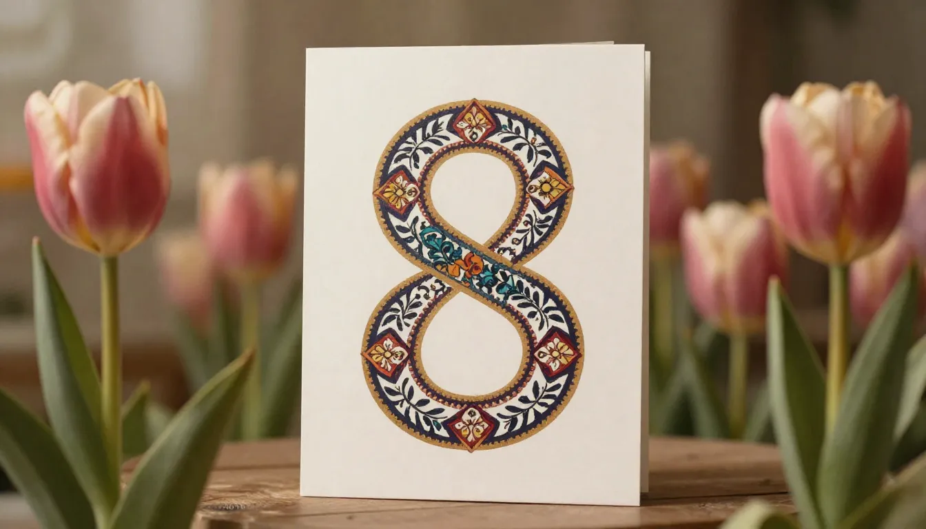 Greeting card for March 8th with traditional Kyrgyz ornament...