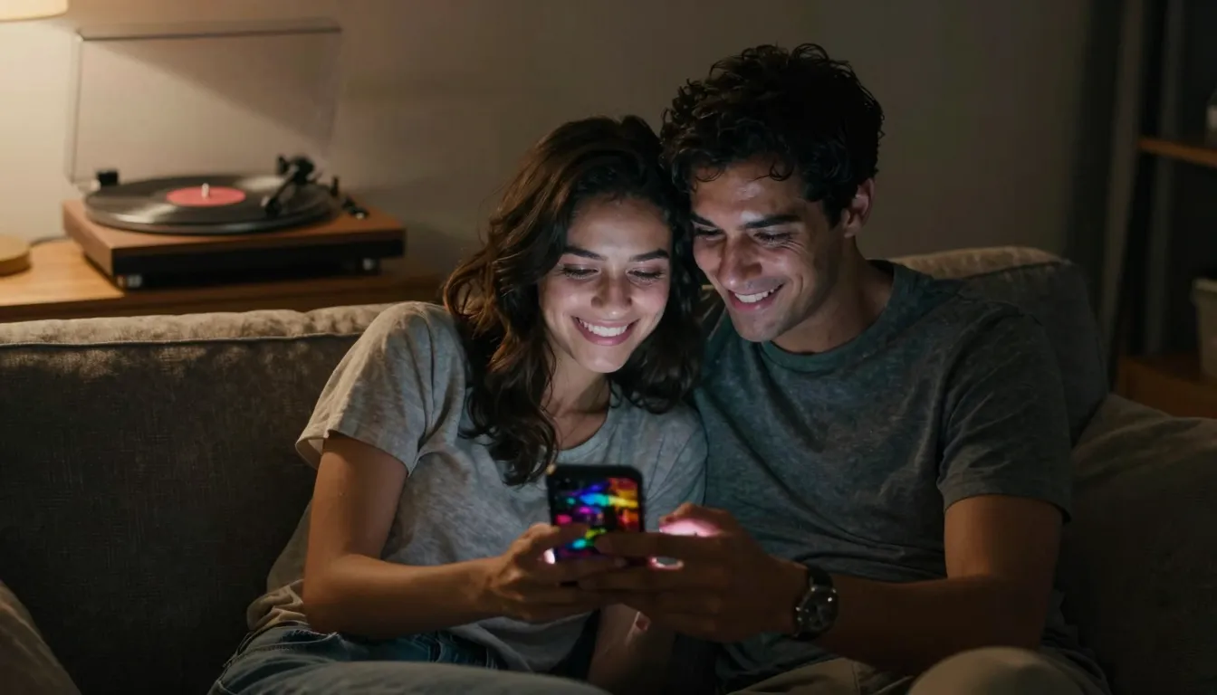 A romantic and peaceful scene of a couple sitting together o...