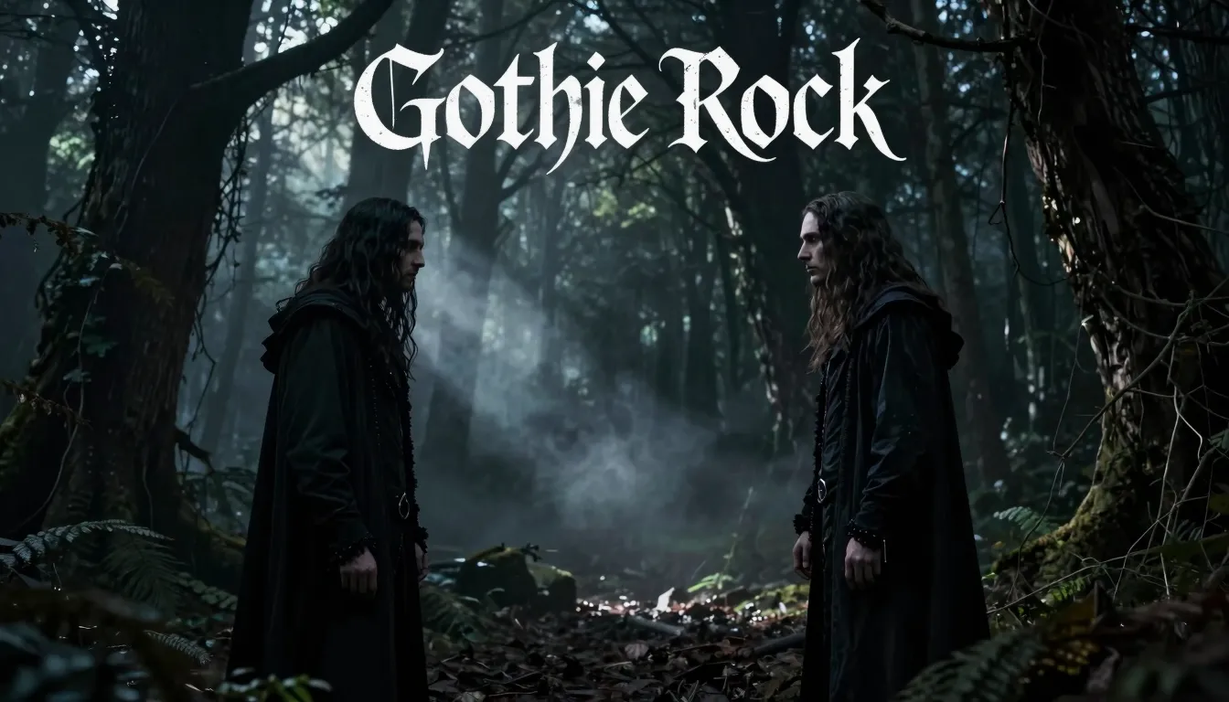 Gothic rock album cover, dark fantasy forest, two identical ...