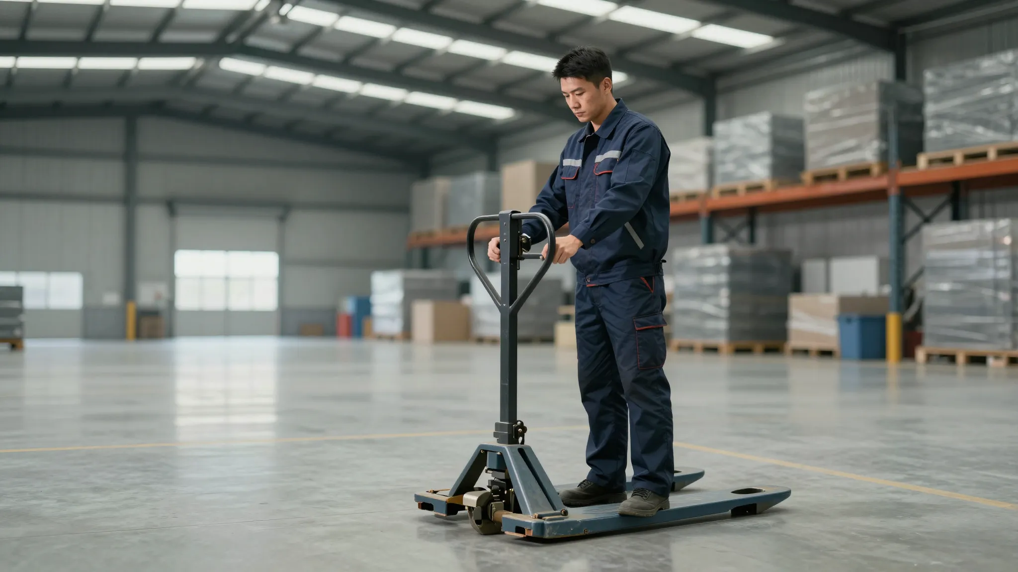 Minimalist high-quality photo of a strong Asian worker in a ...