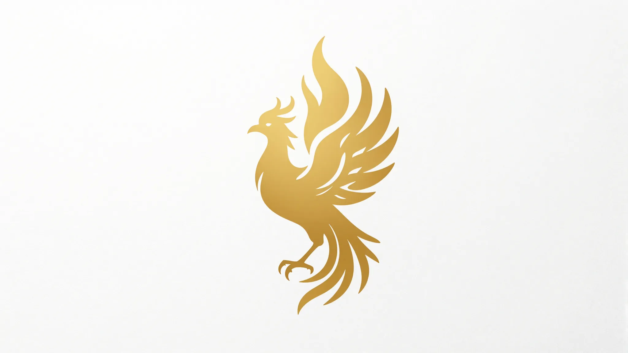 A majestic phoenix rising from golden flames, minimalist log...