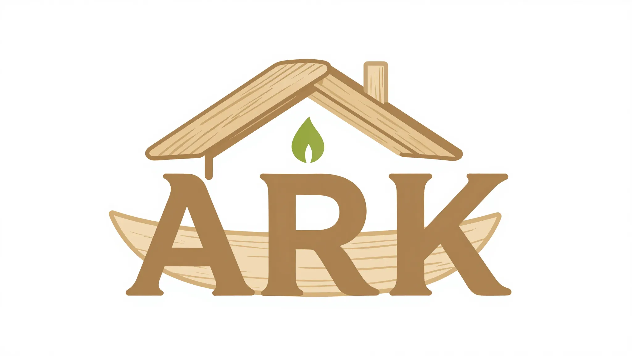 Minimalist logo for 'ARK'. A stylized wooden ark shape that ...