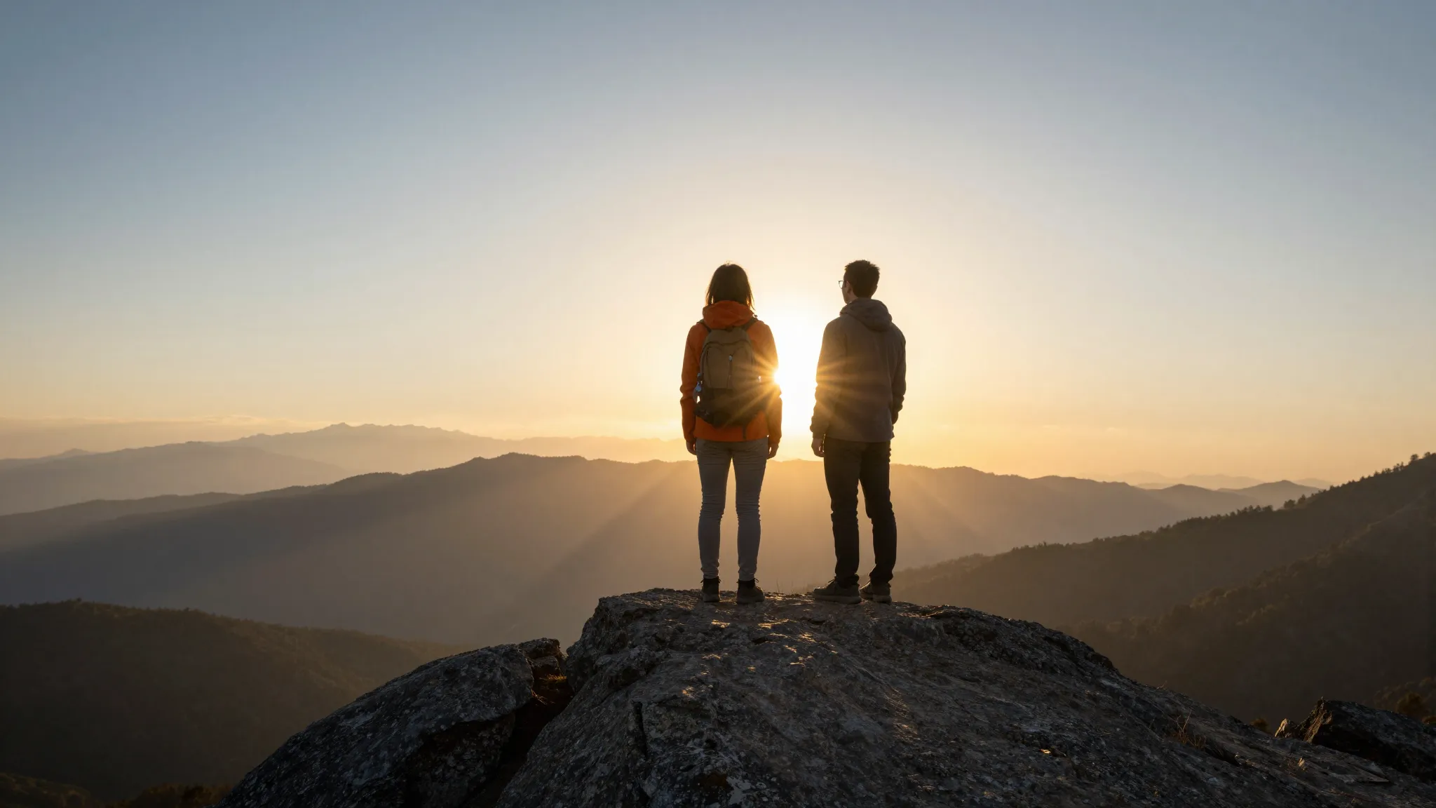 A person standing on top of a mountain looking at the sunris...