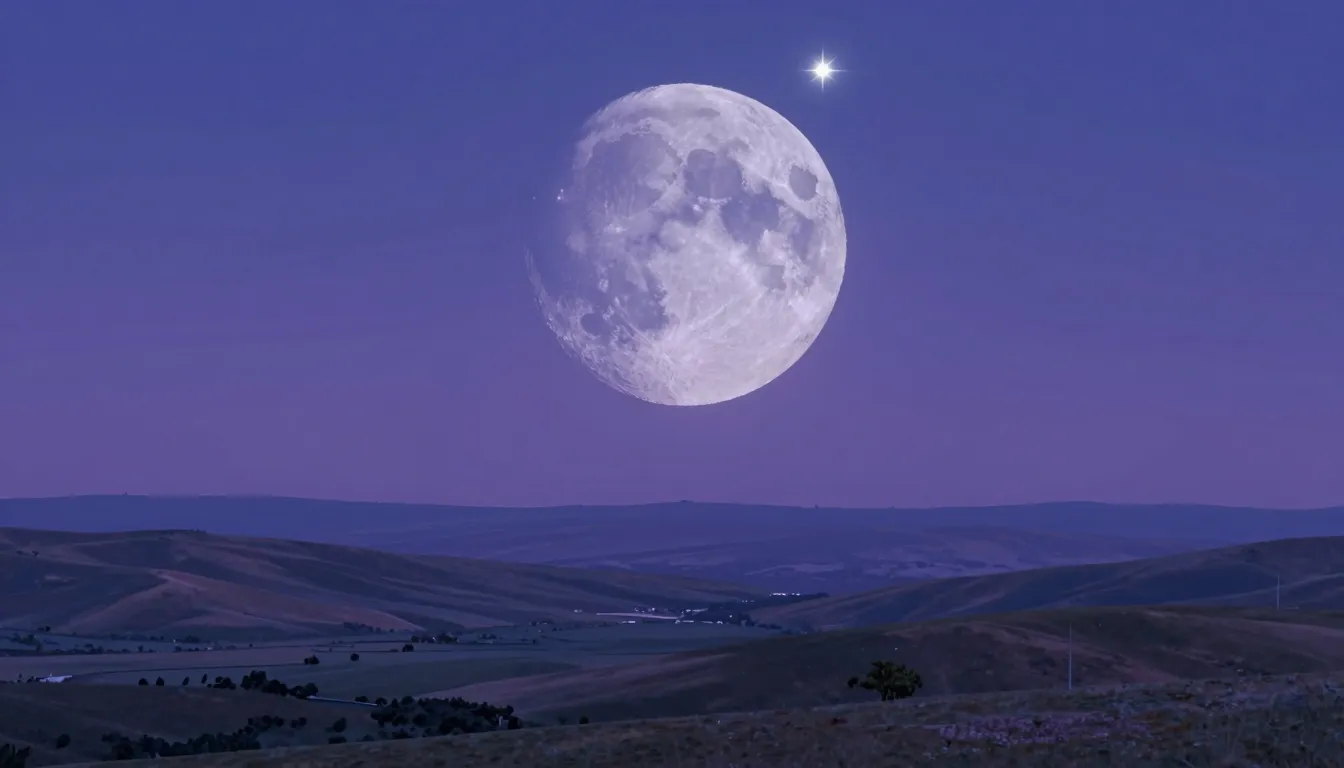 A beautiful surreal landscape with a giant moon and a single...