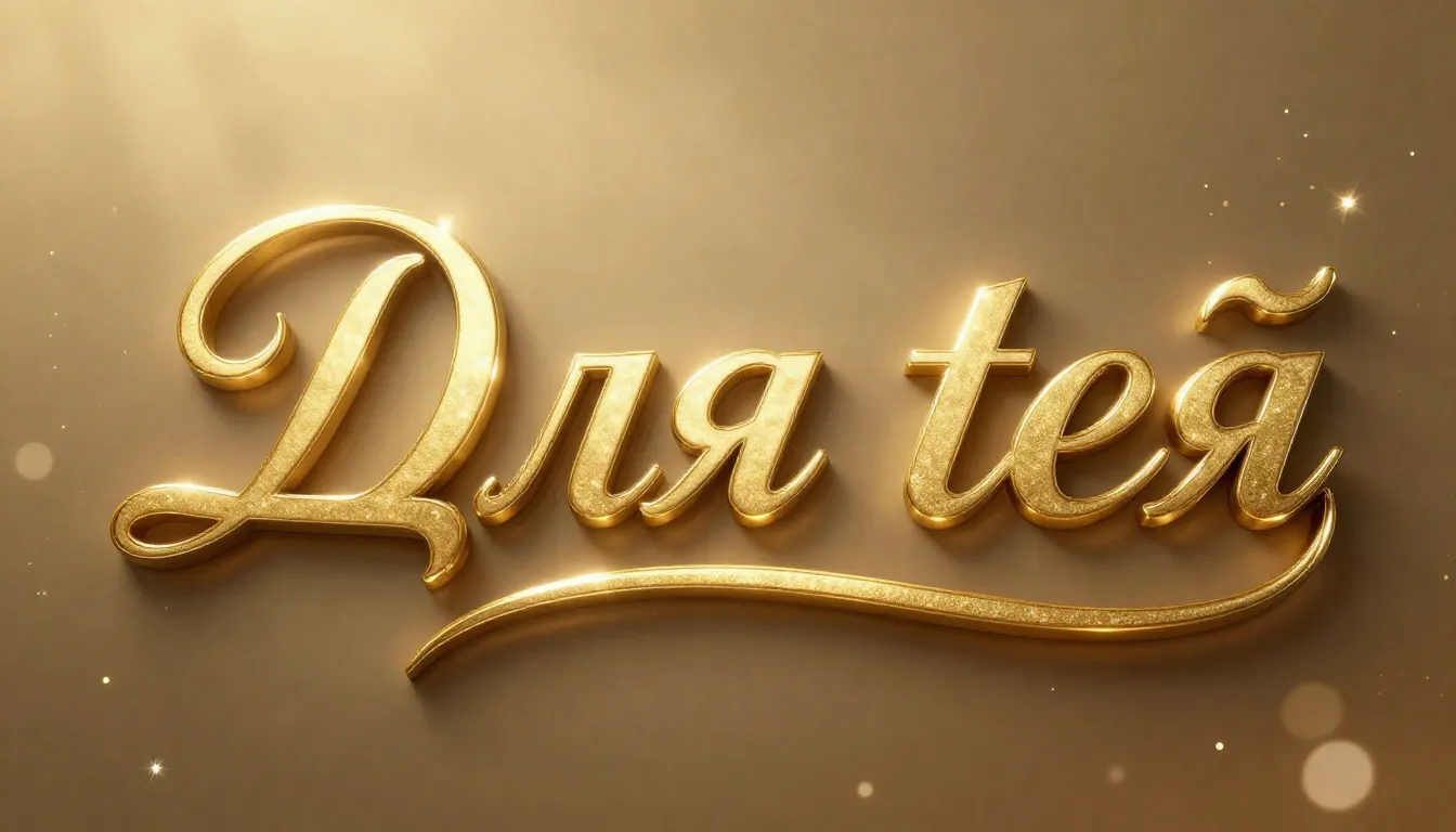 Close-up of 3D golden text 'Для тебя' in elegant Russian cal...