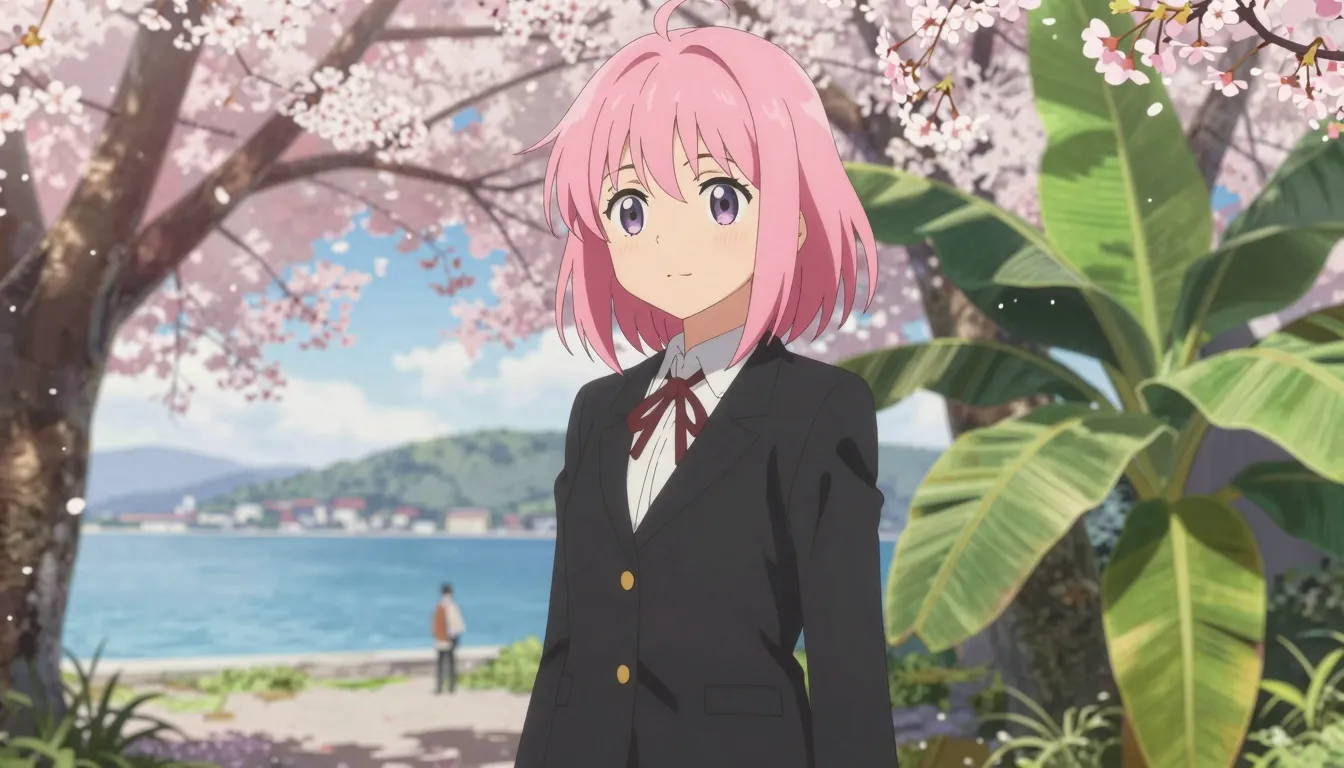 Anime style, young Japanese girl Sakura-chan with pink hair,...