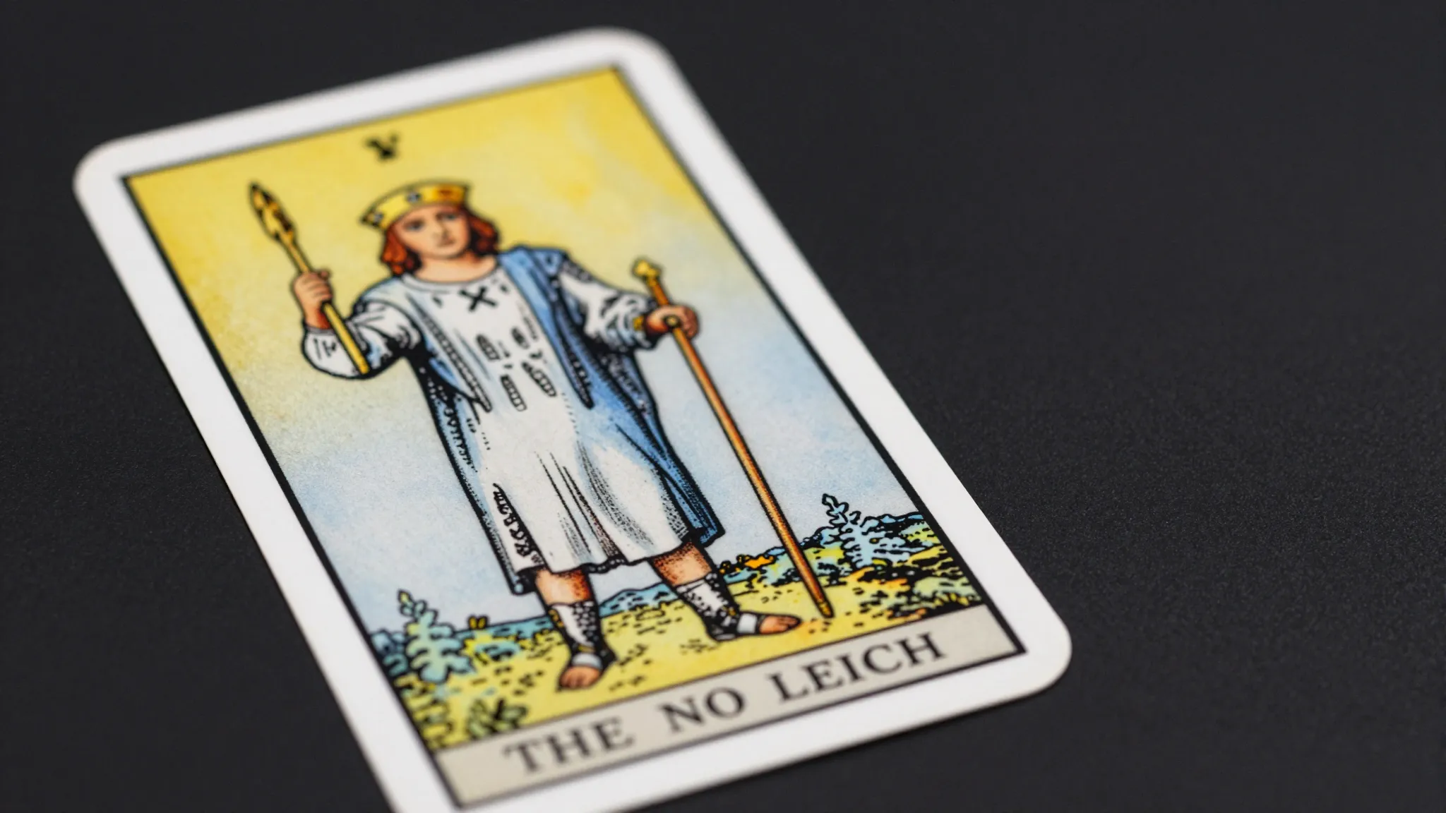 Close-up of a single Tarot card on a clean, dark surface, el...